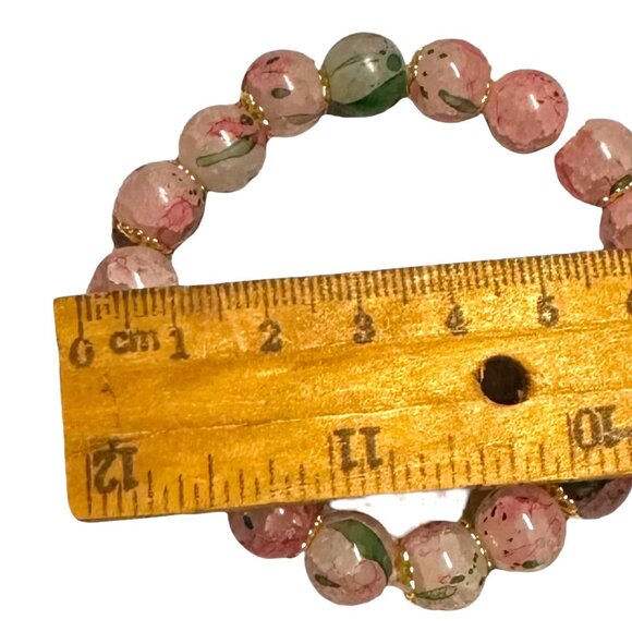 Crackled Glass Ombre Cherry Blossom Bracelet With Gold Accents Elastic Fit 6.5-7 - Picture 4 of 9
